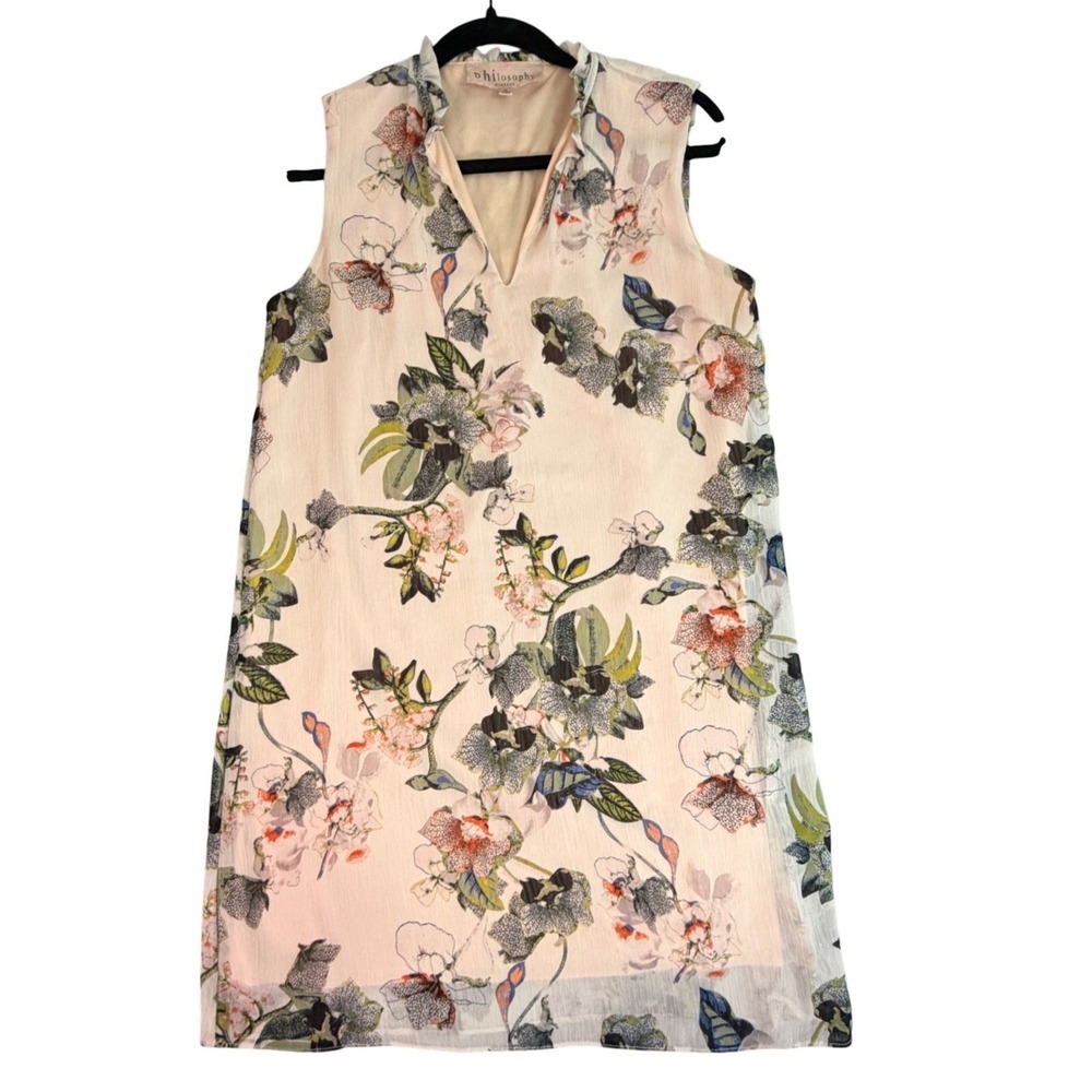 Floral Print Sleeveless V Neck Ruffle Collar‎ Midi Dress Women's M